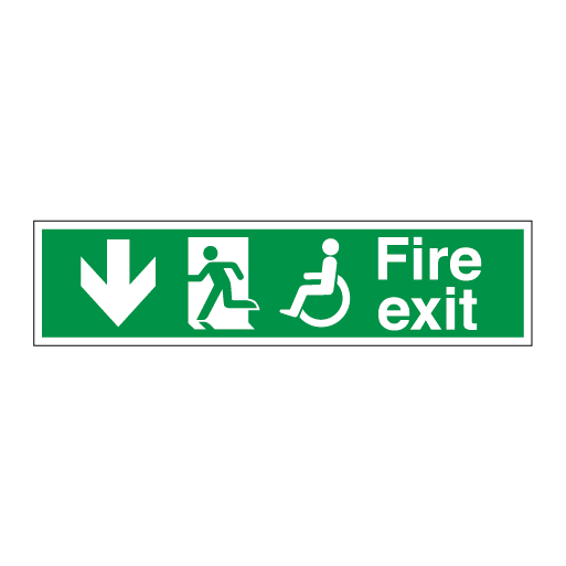 Disabled Fire Exit and Refuge Signs Arrow Left Down Direct Signs