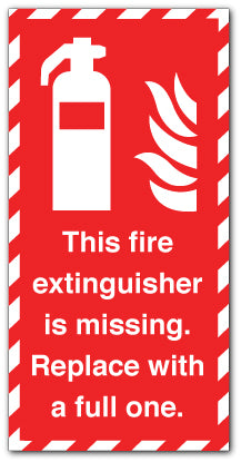 This fire extinguisher is missing. Replace with a full one. - Direct Signs
