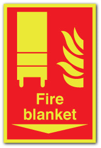 Fire blanket Arrow down - Photoluminescent Self Adhesive / 400mm X 600mm - Direct Signs