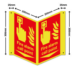 Fire alarm call point + arrow down - Photoluminescent Rigid PVC - Direct Signs