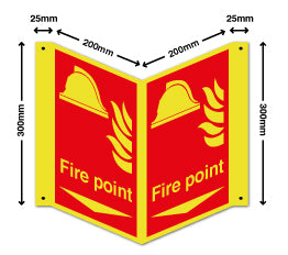 Fire point + arrow down - Photoluminescent Rigid PVC / 450mm x 300mm - Direct Signs