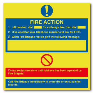 Fire Action - Lift receiver... - Photoluminescent Rigid PVC / 200mm X 200mm - Direct Signs