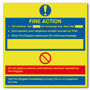 Fire Action - Lift receiver... - 1mm Rigid PVC / 200mm X 200mm - Direct Signs