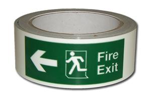 Fire Exit arrow left photoluminescent safety tape - Direct Signs
