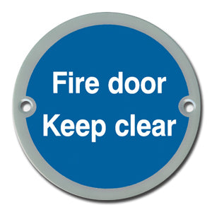 Polished Stainless Steel Fire door Keep clear Sign - Direct Signs