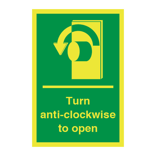 Photoluminescent Fire Signs - Turn Anti-Clockwise to Open Sign - Direct Signs
