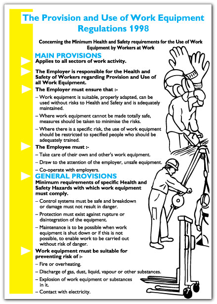 The Provision and Use of Work Equipment Regulations 1998 (work regs) - Screen printed Semi rigid PVC - Direct Signs