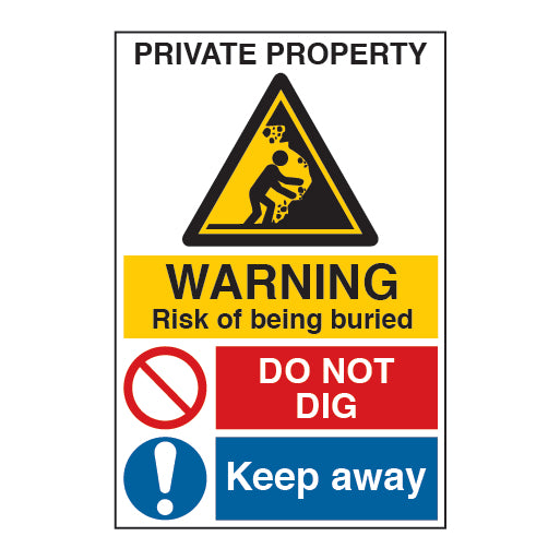 Private Property Warning Risk of Falling Rocks Keep Away Sign - Direct Signs