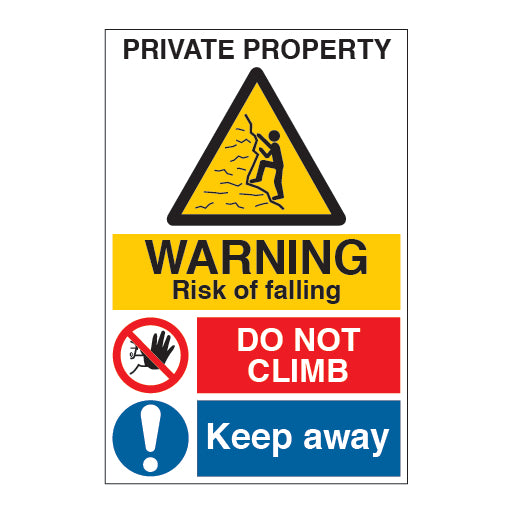 Private Property Warning Risk of Falling Do Not Climb Keep Away Sign - Direct Signs