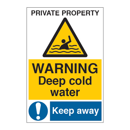 Private Property Warning Deep Cold Water Keep Away Sign - Direct Signs