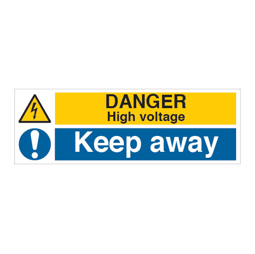 Danger High Voltage Keep Away Sign - Self Adhesive Vinyl / 300mm X 100mm - Direct Signs