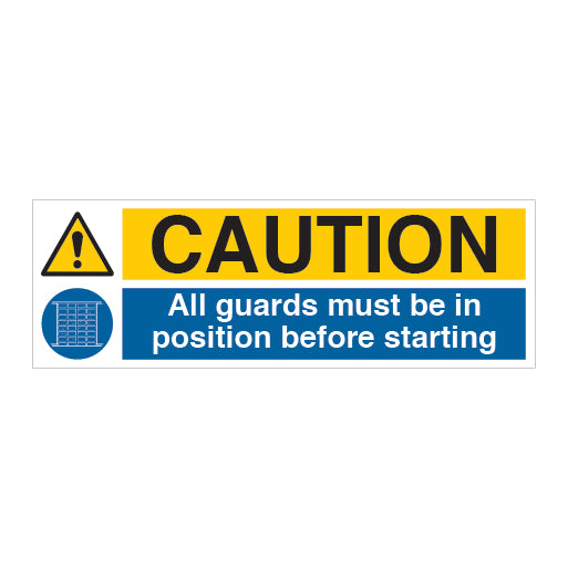Starting Position Sign Caution - All Guards Must Be in Position Before Starting Sign - Direct ...