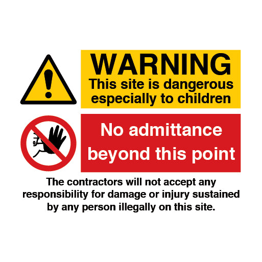 Warning This Site Is Dangerous Especially to Children Sign - Direct Signs