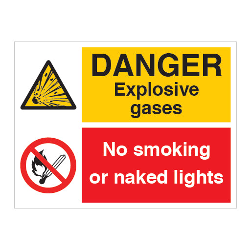 Danger Explosive Gases No Smoking or Naked Lights Sign - Direct Signs