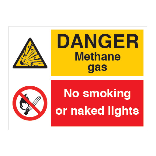 DANGER Methane gas No smoking or naked lights Sign - Direct Signs