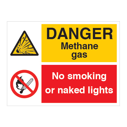 Mathane Inhalation Warning Sign DANGER Methane gas No smoking or naked lights Sign - Direct Signs