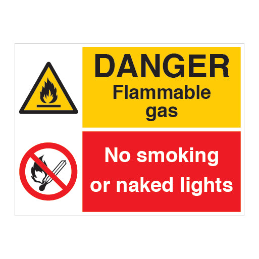 DANGER Flammable gas No smoking or naked lights Sign - Direct Signs