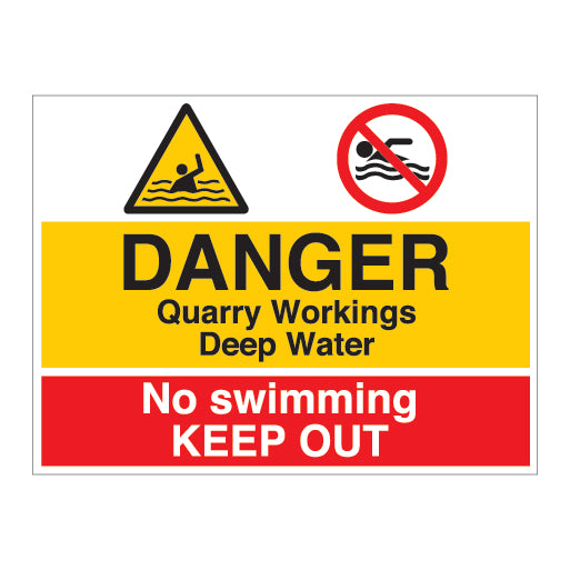 Danger Quarry Workings Deep Water No Swimming Keep out Sign - Direct Signs