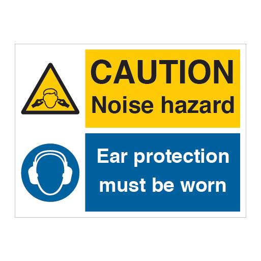 CAUTION Noise hazard Ear protection must be worn Sign - Direct Signs