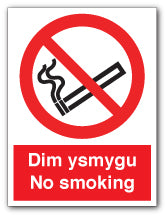 Welsh/English - No smoking - Direct Signs