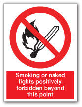 Smoking or naked lights positively forbidden beyond this point - Direct Signs