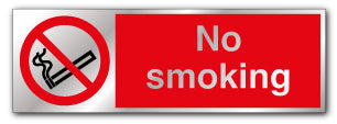Prestige Silver - No Smoking Sign - Polished Stainless Steel / 300mm X 100mm - Direct Signs