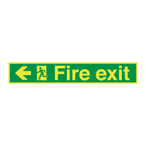 Photoluminescent Fire Exit Symbol Arrow Left Long Sign - Direct Signs