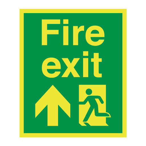 Photoluminescent Fire Exit Symbol Arrow Up Pillar (Left) Sign - Direct Signs