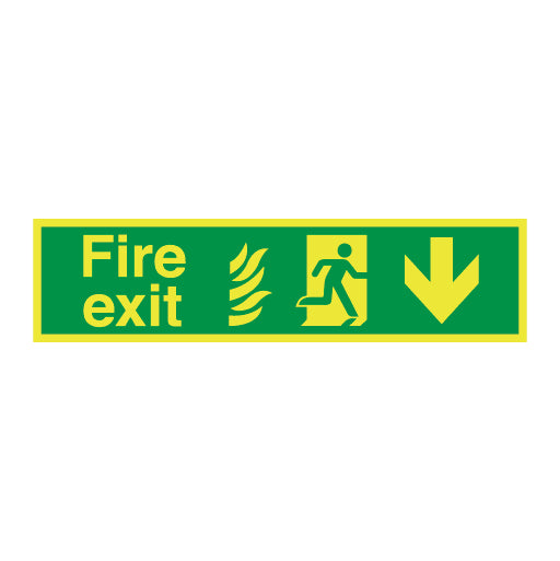 Photoluminescent Hospital Fire Exit Symbol Arrow Down Right Sign - Direct Signs