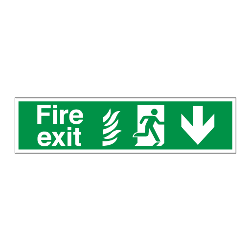 Fire Exit Hospital Signs - Running Man Symbol Arrow Down Right - Direct Signs