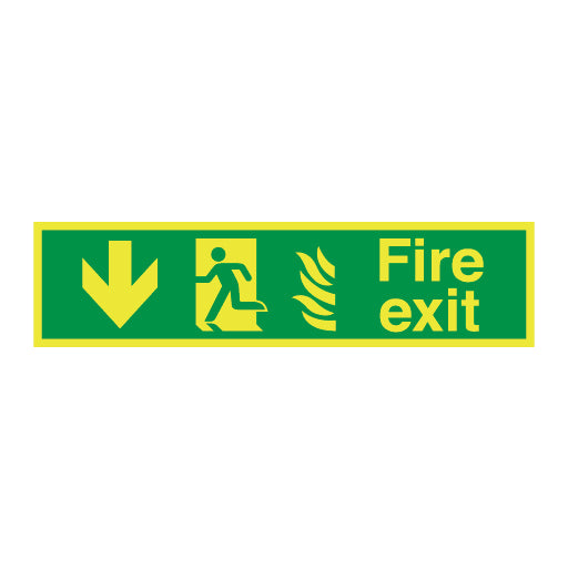 Photoluminescent Hospital Fire Exit Symbol Arrow Down Left Sign - Direct Signs