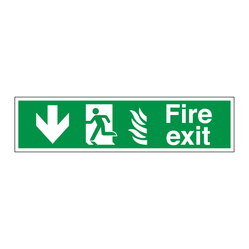 Fire Exit Hospital Signs - Running Man Symbol Arrow Down Left - Direct Signs
