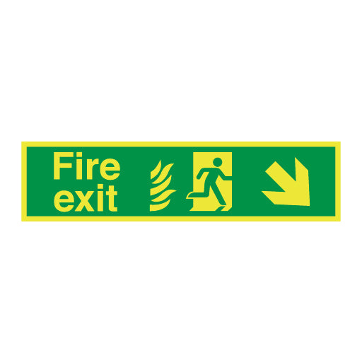 Photoluminescent Hospital Fire Exit Symbol Arrow Angular Down Right Sign - Direct Signs