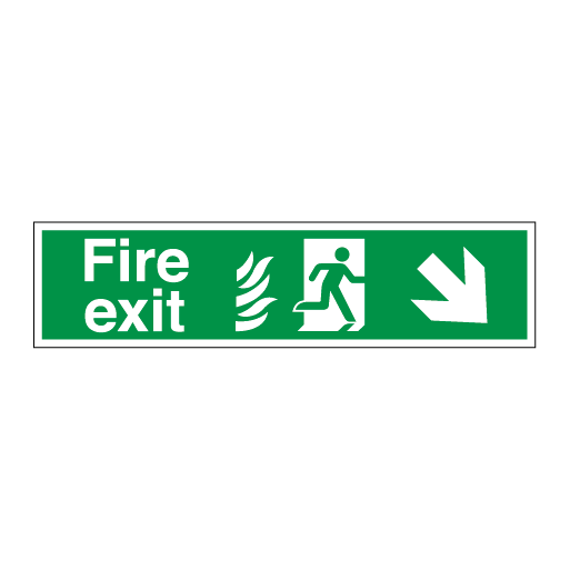 Fire Exit Hospital Signs - Running Man Symbol Arrow Angled Down Right - Direct Signs