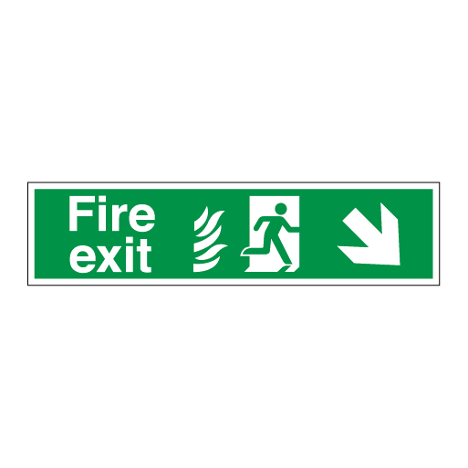 Fire Exit Hospital Signs - Running Man Symbol Arrow Angled Down Right ...