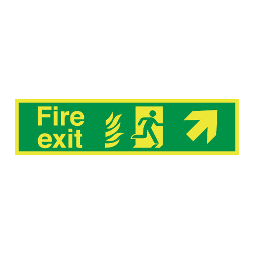 Photoluminescent Hospital Fire Exit Symbol Arrow Angular up Right Sign - Direct Signs