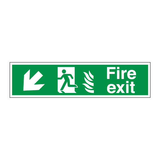 Fire Exit Hospital Signs - Running Man Symbol Arrow Angled Down Left - Direct Signs