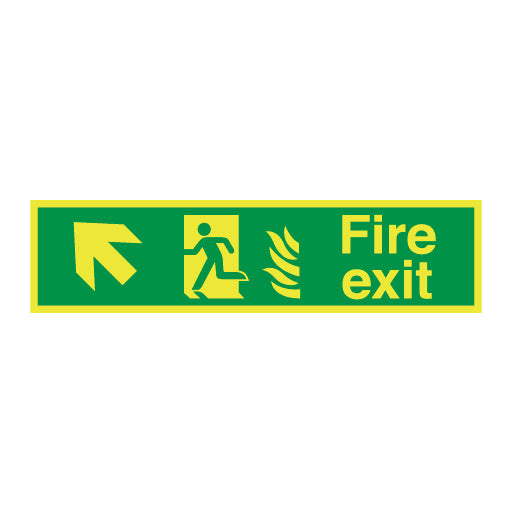 Photoluminescent Hospital Fire Exit Symbol Arrow Angular up Left Sign - Direct Signs
