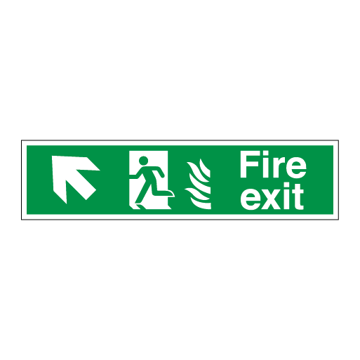 Fire Exit Hospital Signs - Running Man Symbol Arrow Angled Up Left - Direct Signs