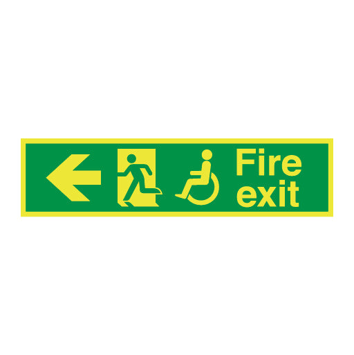 Photoluminescent Disabled Fire Exit Running Man and Refuge Signs - Arrow Left - Direct Signs
