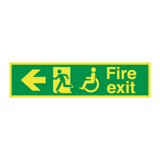 Photoluminescent Disabled Fire Exit Running Man and Refuge Signs - Arrow Left - Direct Signs