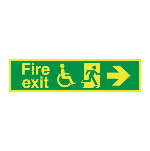 Photoluminescent Disabled Fire Exit and Refuse Signs - Arrow Right - Direct Signs