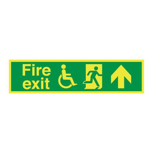 Photoluminescent Disabled Fire Exit and Refuge Signs - Arrow Right Up - Direct Signs