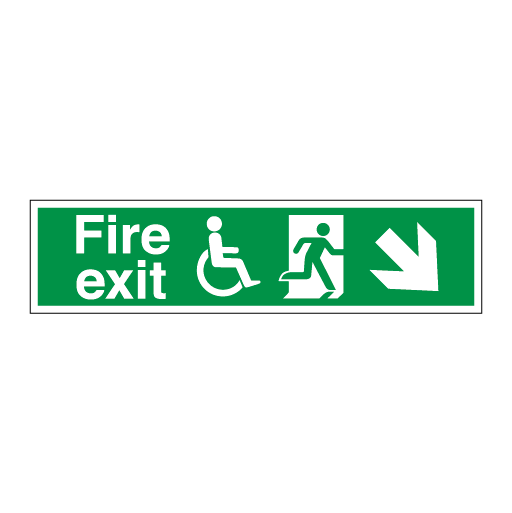 Disabled Fire Exit and Refuge Signs - Arrow Angular Down Right - Direct Signs