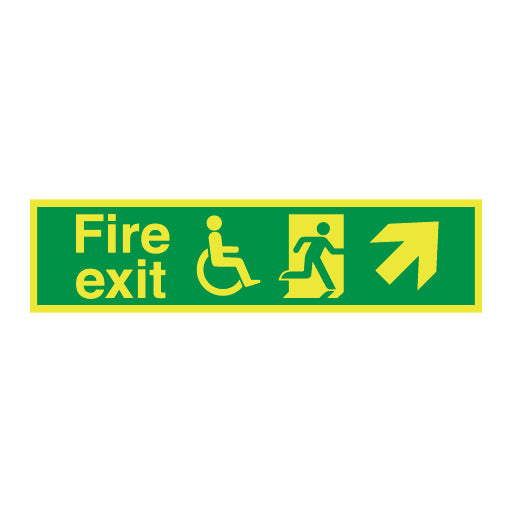 Photoluminescent Disabled Fire Exit and Refuge Signs - Arrow Angular Up Right - Direct Signs