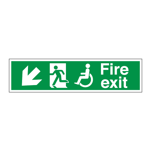 Disabled Fire Exit and Refuge Signs - Arrow Angular Down Left - Direct Signs