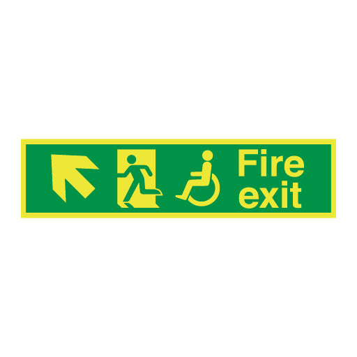 Photoluminescent Disabled Fire Exit and Refuge Signs - Arrow Angular Up Left - Direct Signs