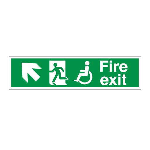 Disabled Fire Exit and Refuge Signs - Arrow Angular Up Left - Direct Signs