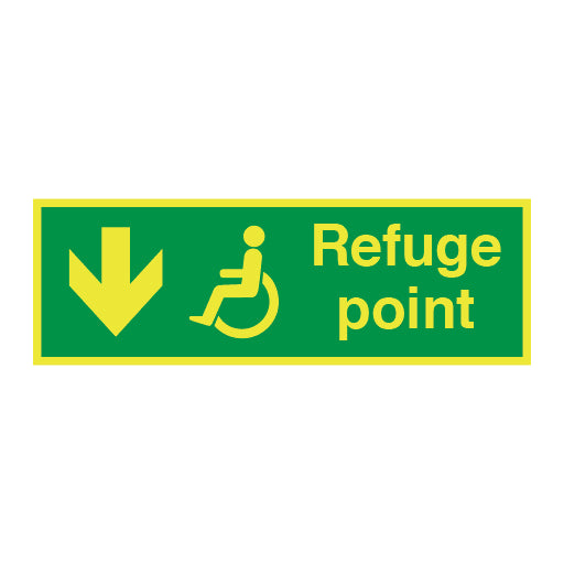 Photoluminescent Disabled Fire Exit and Refuge Signs - Arrow Left Down - Photoluminescent Self Adhesive Vinyl / 300mm X 100mm - Direct Signs