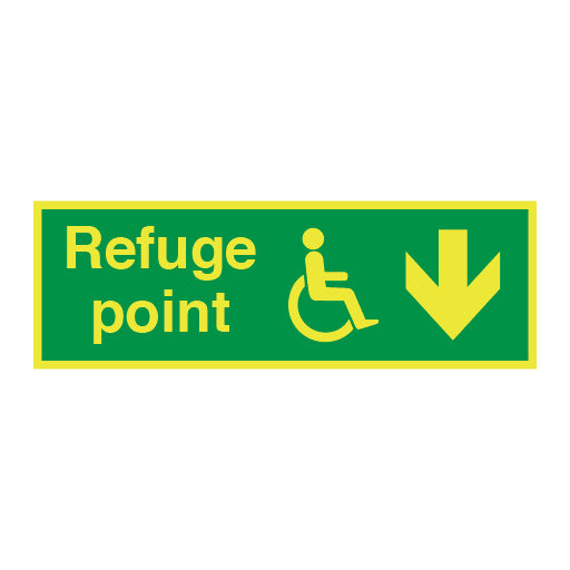 Photoluminescent Disabled Fire Exit and Refuge Signs - Arrow Down Right - Direct Signs